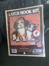  Vtg National Yarn Latch Hook Kit P492 Best Friends 12x12 Dog & Cat Sealed 1990s