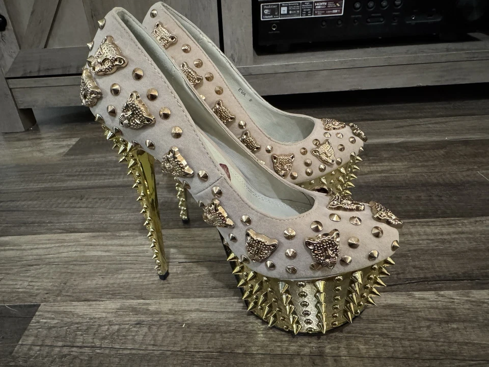 Red Kiss Studded Eva Sz 8 Nude Platform Dancer Pole Platform Spikes 5" Heels - Image 4 of 4