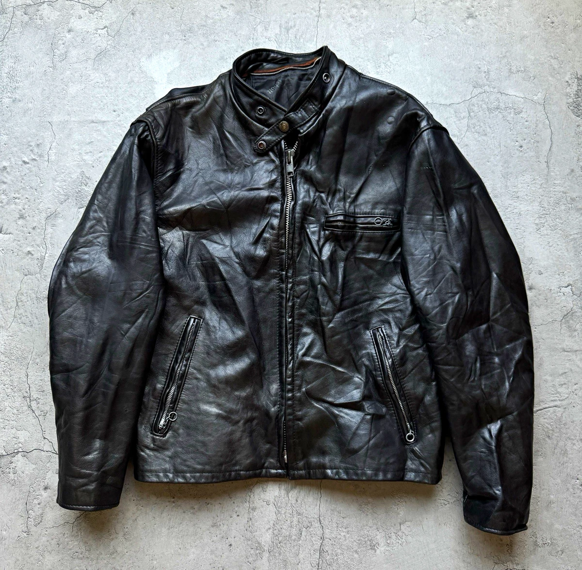Chaqueta de motociclista vintage Schott NYC de cuero negra talla 42