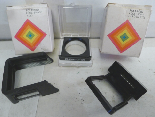 Polaroid SX-70 Camera Close-Up Lens #121 #113 Accessory Holder #120 Lens Shade