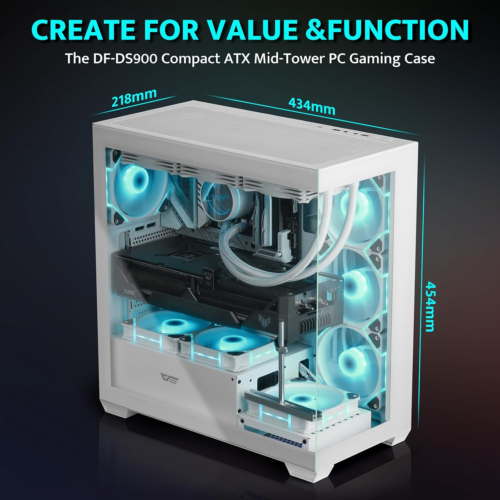ATX Mid-Tower PC Case, Pre-Install 4 PWM ARGB Fans Computer Case, Full View Dual - Picture 8 of 9