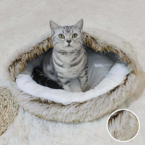 DECASSA Pet Bed Plush Nest Semi-Closed Mattress For Cats Small Dogs - Picture 2 of 28