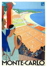 VINTAGE MONTE CARLO TENNIS A2 POSTER PRINT