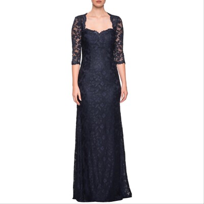 La Femme 26427 Sweetheart Neck 3/4 Sleeve Lace Gown, Navy, 20 | eBay
