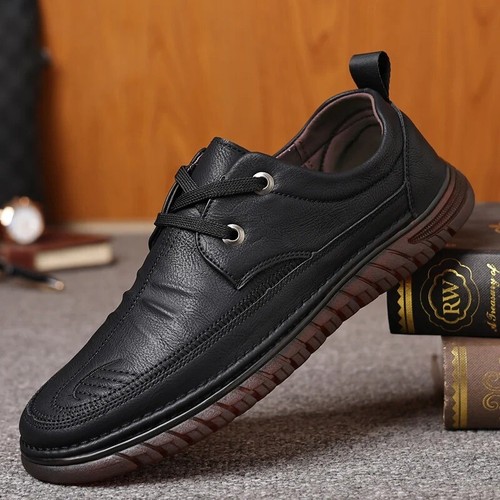 Zapatos informales de cuero para hombre Zapatos transpirables de negocios al aire libre con cordones Zapatos planos - Imagen 6 de 26