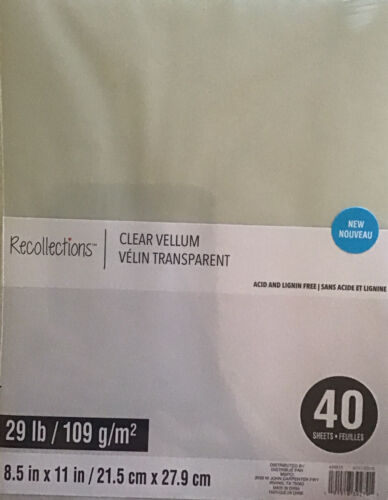 8 1/2 X 11 « CLEAR VELLUM » SCRAPBOOKING/ARTISANAT ~40 FEUILLES~ PAR SOUVENIRS~ - Photo 1 sur 4