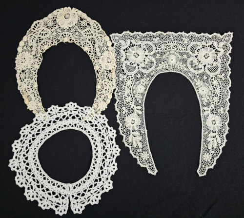 3 Vintage Lace Collar Cotton White Lace Crochet Floral Estate Sale Find