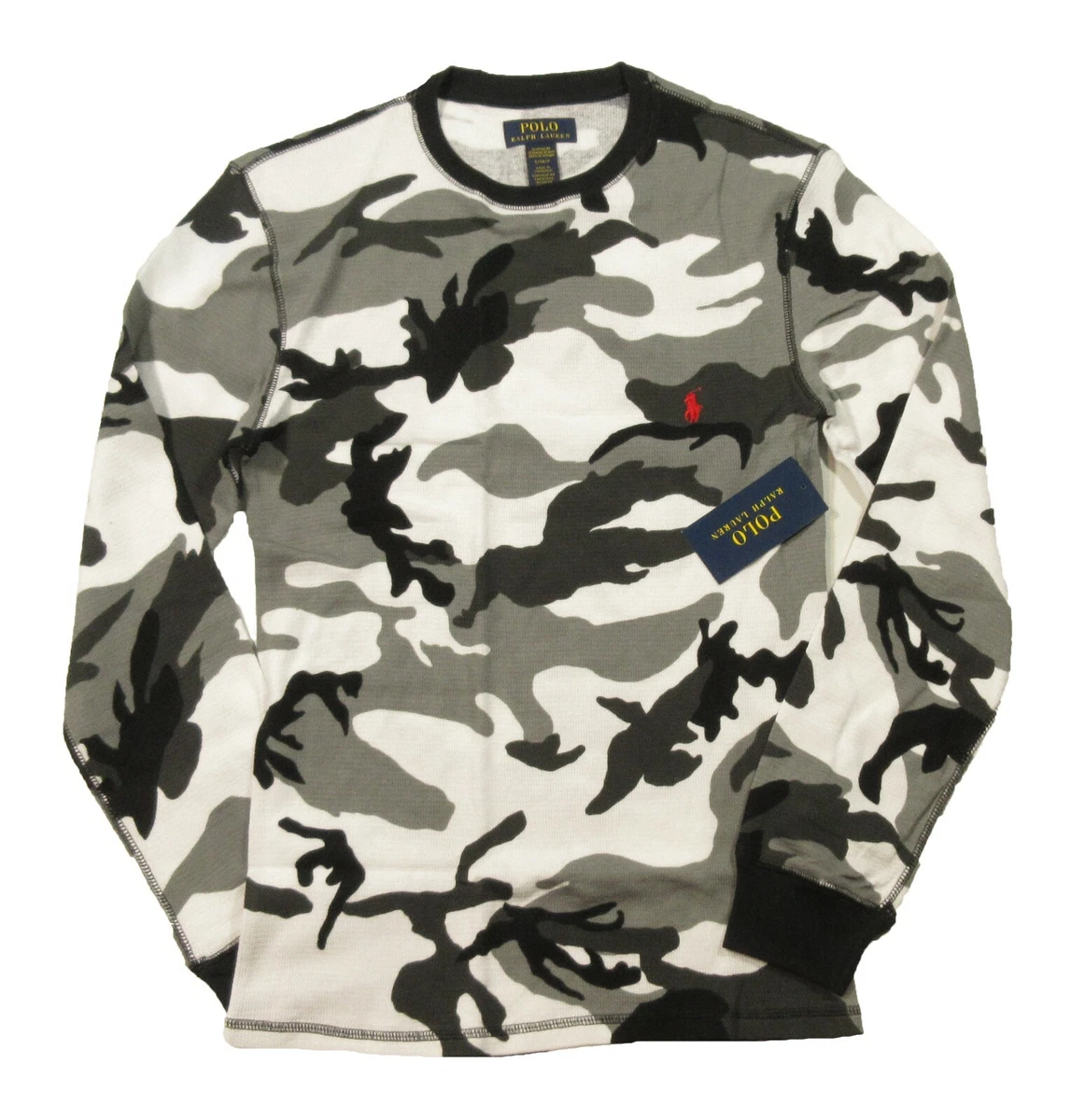 Polo Ralph Lauren Men s White Camo Waffle Knit Thermal Crew Neck T Shirt