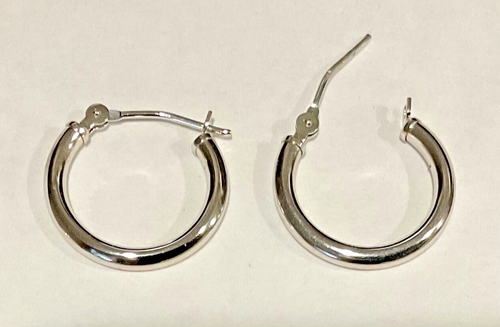 Brand New 14K White Gold 16 mm Hoop Earrings - Picture 2 of 2