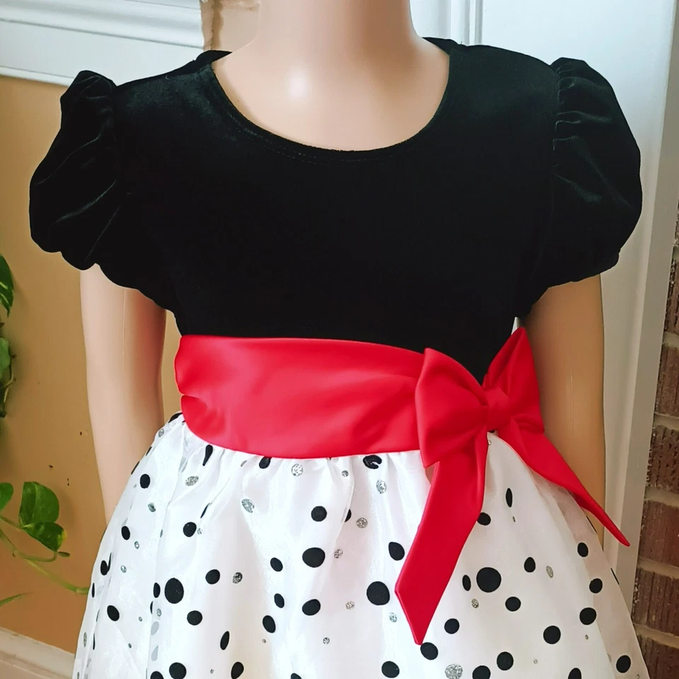 Vestido a Lunares Ediciones Raras 6 Niñas Terciopelo Transparente Mangas Cortas Abullonadas Lazo Rojo Grande Foto 3 de 4