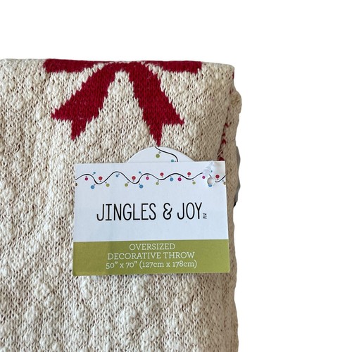 JINGLES & JOY Christmas BOWS Throw Blanket 50x70 Red & Cream Holiday Decor New - Picture 11 of 13
