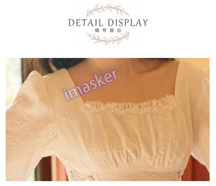 OFF WHITE Abito lungo jacquard fata primavera autunno donna vestito colletto quadrato