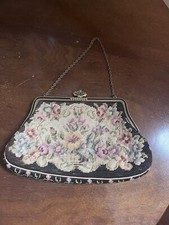 Vintage Petit-Point Tapestry Purse Hand Stitched Floral 8" x 5" Art Deco Clasp