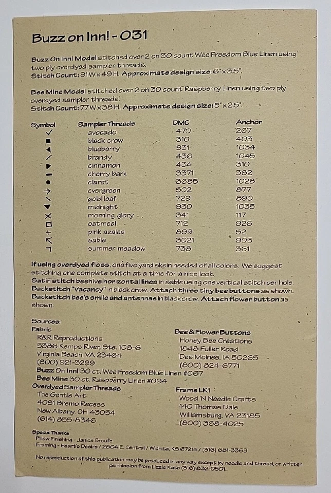 Lizzie Kate Cross Stitch Pattern Buzz on Inn Honey Hive Bee Mine OOP  5r20 - Image 3 of 4