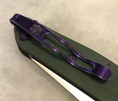 Purple Titanium Deep Carry Pocket Clip For Benchmade 940 Green Aluminum Handle - Picture 7 of 9