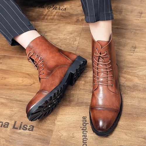 Ankle Boots Men's Business Lace Up Suit Shoes Dress Shoes Brogue Wedding Shoes - Picture 11 of 13