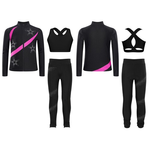 Kids Girls Sweatshirt And Tights Active Sweatsuit Shiny Tracksuit Fitness Star - Picture 14 of 69
