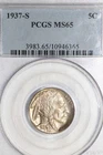 1937-S Buffalo or Indian Head Nickel PCGS Graded MS 65 (10946365)