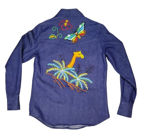 Vintage Denimites Hong Kong Kawaii Beaded Blue Denim Shirt Jacket Juniors Size 5 - Picture 9 of 9