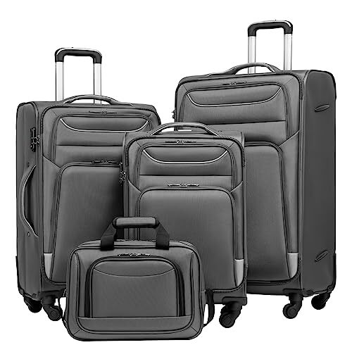 Luggage 4 Piece Set Suitcase Spinner TSA Lock Softshell lightweight () gray