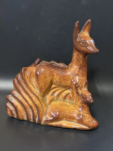 Vintage Niloak Pottery Ozark Mother And Baby Deer Planter