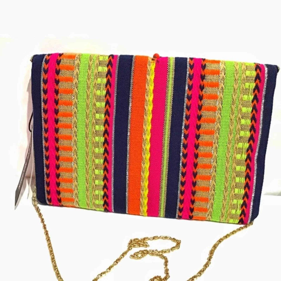 Steve Madden Bandolera Cartera Sobre Bolso sin asas Bzada Negrita Multicolor Rayas Nuevo Foto 3 de 4