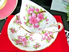 Royal Chelsea tea cup & saucer pink cherry blossom teacup England 1930s 