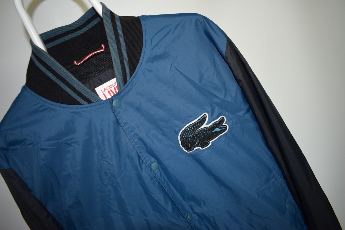 Lacoste Live Vintage Big Crocodile Logo Blue Varsity Bomber Jacket
