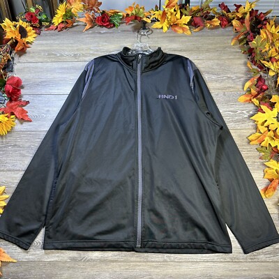 AND1 Sweatshirt Size XL Extra Large Black Warm Up Jacket Inside Pockets Full Zip