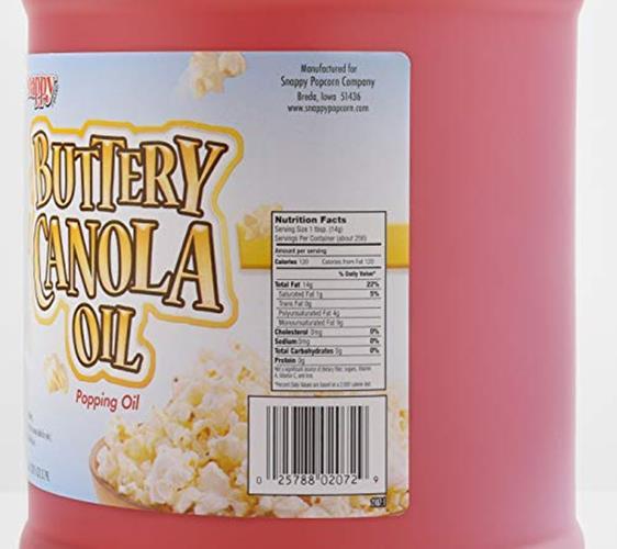 Snappy Popcorn 1 Gallon Snappy Buttery Canola Oil, 9 Pound 