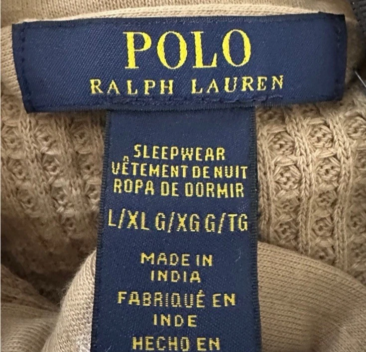 Polo Ralph Lauren Para Hombre Bata Térmica Con Capucha Tejido Gofre Cinturones Bolsillos L XL Tostado Foto 2 de 4