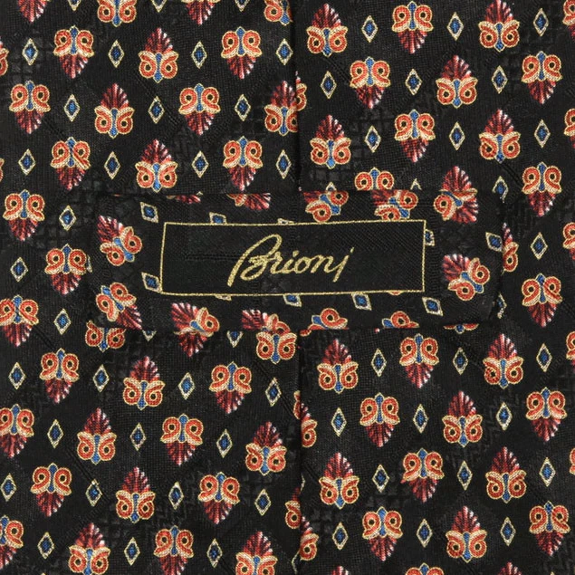 BRIONI Esquisite Flourish Deco Owl Eyes Diamond Design Men's Silk Neck Tie - Image 4 of 4