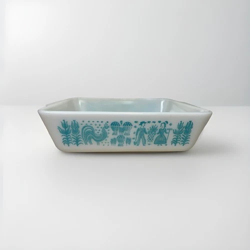 1.5QT Vintage Pyrex Butterprint Turquoise Double Handled Casserole Dish-#0503