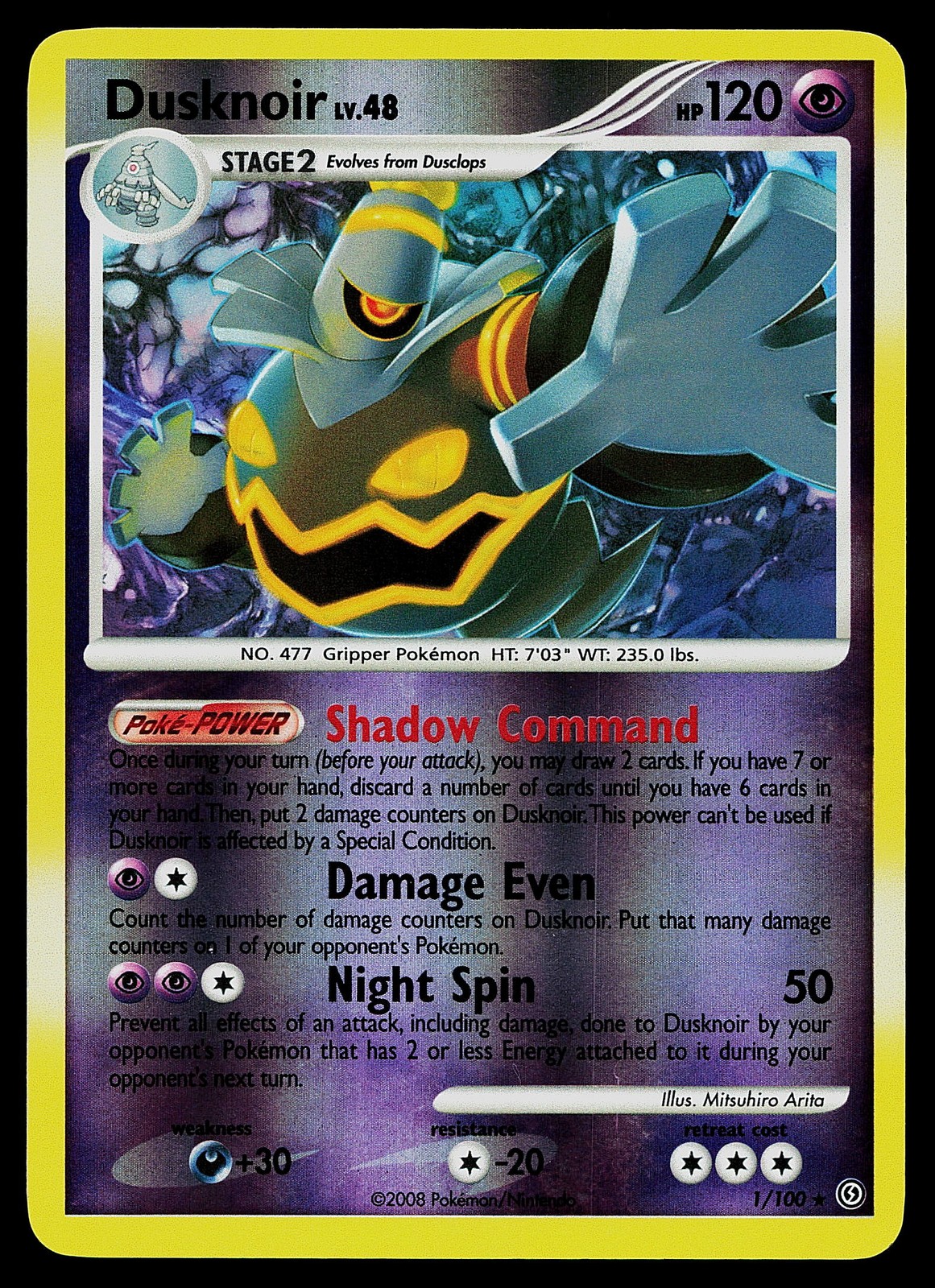 Pokemon Card - Dusknoir Stormfront 1/100 Rare Reverse Holo