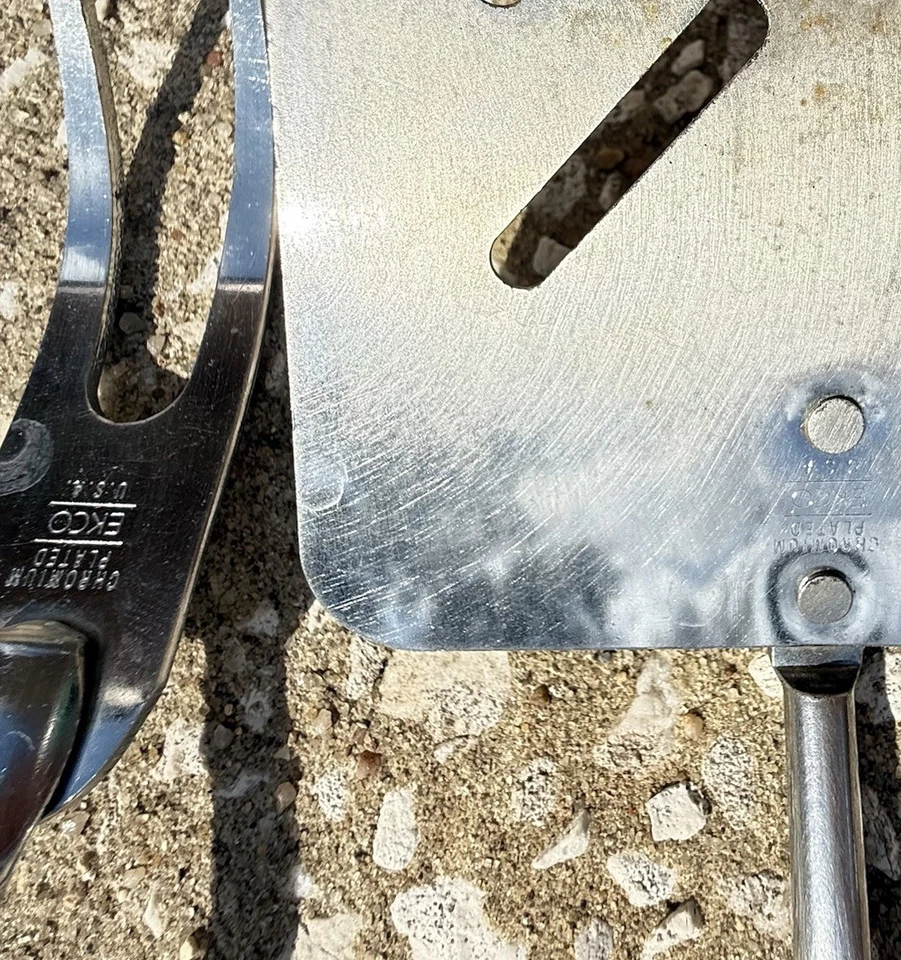 Juego de herramientas para parrilla de barbacoa Ekco vintage mango verde espátula tenedor utensilios MCM EE. UU. Foto 4 de 4