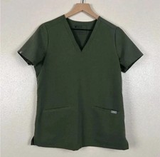 FIGS Technical Collection Casma Three-Pocket Moss Green Scrub Top Sz S V-Neck
