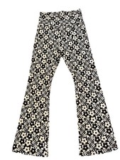 Black and White Retro 70's Mod Flowers Stretch Knit Flare Pants Size M