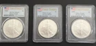 A Dazzling Trio! 2006, 2007 & 2008 AMERICAN SILVER EAGLES!  MS69! FIRST STRIKE!