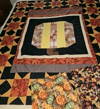 Unfinished Fall/Pumpkin Quilt Top 65" X 55" Plus Extra Pumpkins & Leaves Fabric 