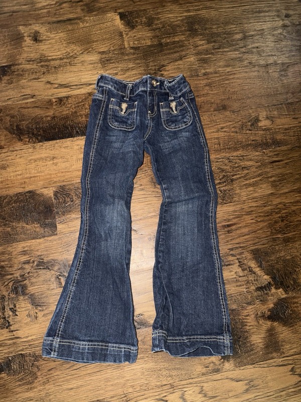 Old Navy Girls Jeans Flare Denim Blue Adjustable Waist Pockets Size 7 Regular