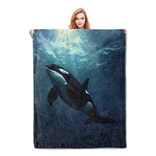 Orca Blanket Gifts for Adults Kids Soft Warm Lightweight Cozy Plush Sea Ocean...