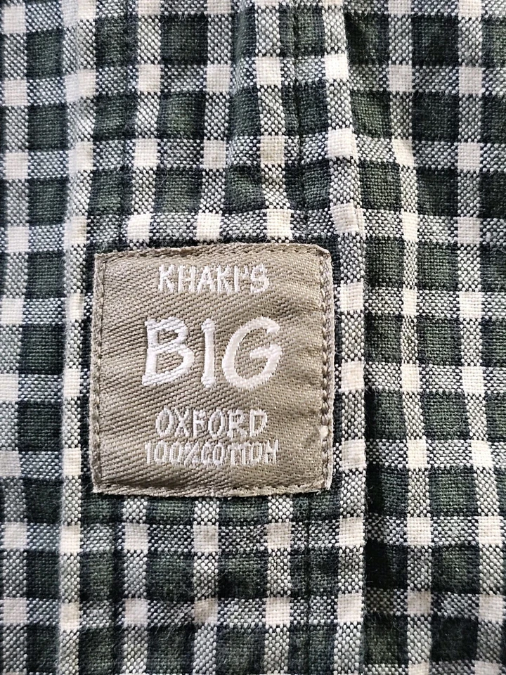Camisa Oxford Masculina Antiga Khakis by Arrow Grande Extra Grande Alta Verde Micro-Verificação Botão para Baixo - Imagem 3 de 4
