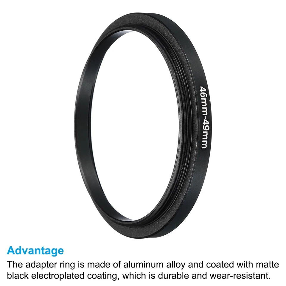 2Pack 46mm-49mm Metal Step Up Ring Camera Lens Filter Adapter Ring Black - Image 4 of 4