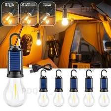 2Pcs Solar Powered Hanging LED Light Bulb Outdoor Waterproof Tent Camping Lights
