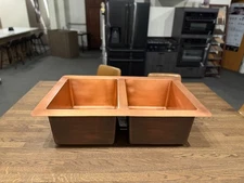 33" Copper Kitchen Sink – DOUBLE Basin (9" Depth, 16-Gauge)