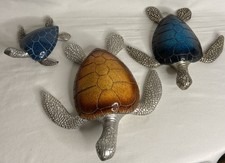 Sea Turtle Figurines 3 Graduated Sizes Blue Orange Colors Nautical Beach Read