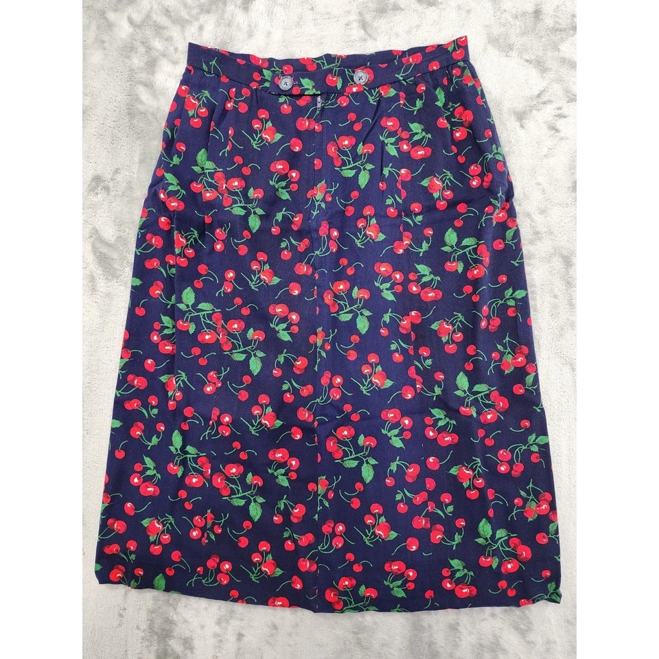 Falda De Colección Años 60 Mujer S Azul Rojo Cereza Estampado Lápiz Forrada Movible Pinup Oficina Foto 3 de 4