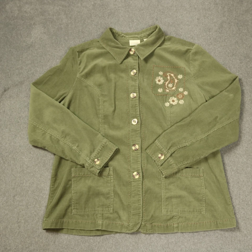 Chamarra Classic Elements Floral Paisley Bordada Pana Botón Verde 16 Foto 2 de 4