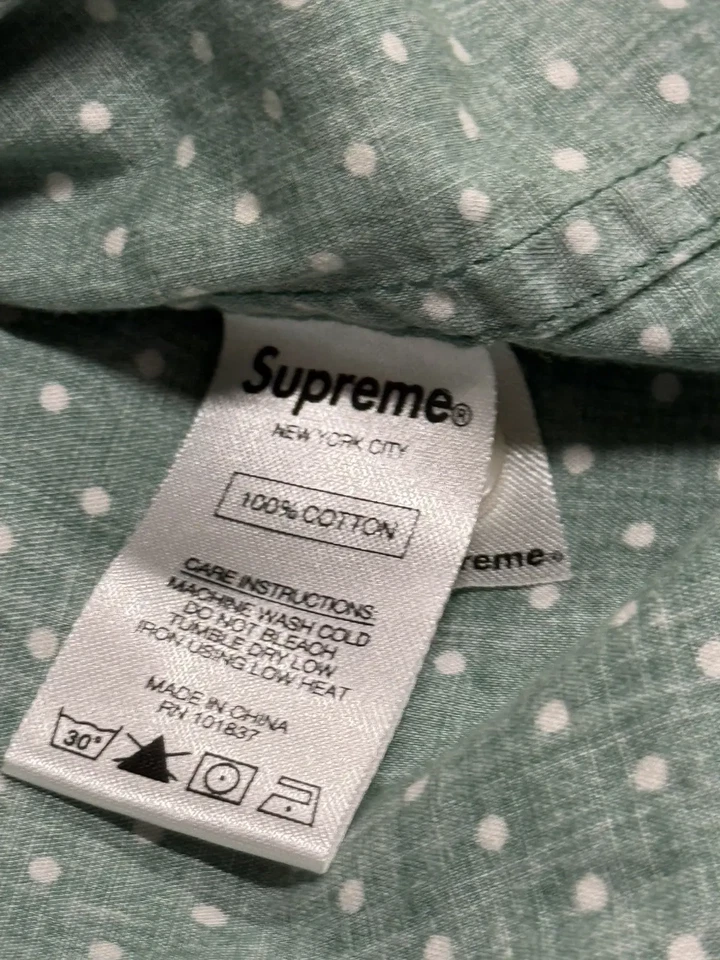 Supreme Polka Dot Short Sleeve Green Print Shirt Medium SS17 - Image 4 of 4