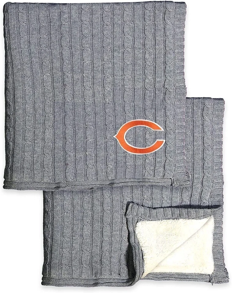 Chicago Bears Cable Suéter Tejido Sherpa Manta 50x60 Pulgadas Adulto Foto 2 de 2